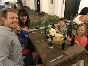Rob, Joy and kids out to dinner in Italy